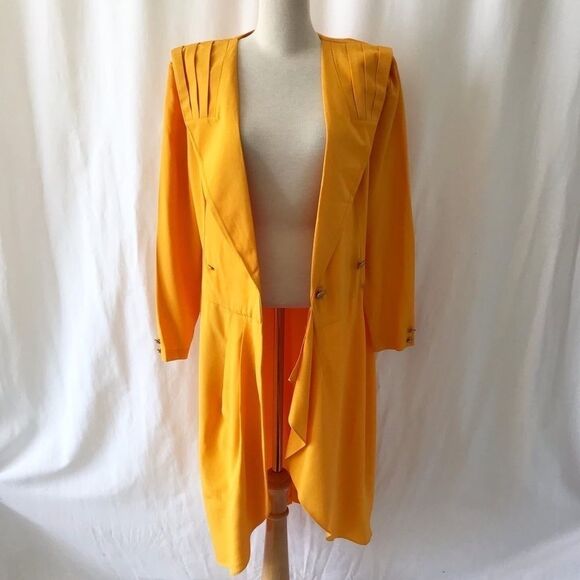 Vintage 80s Algo yellow trench jacket dress size 9 - Picture 6 of 11